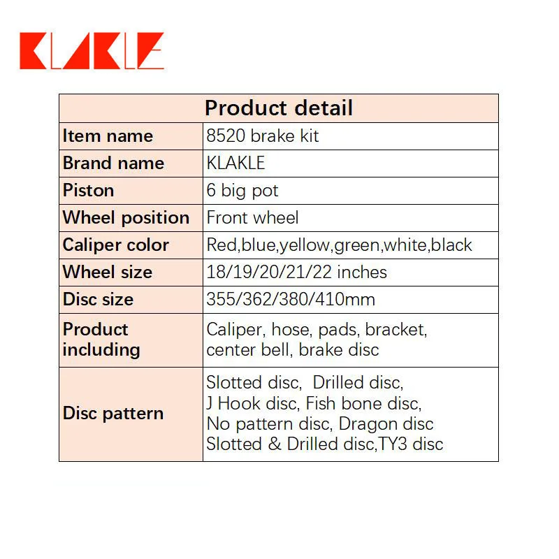 KLAKLE Other Auto Brake Parts 8520 6 Pistons Big Caliper Kit With Drilled Brake Rotor for Focus for Altezza