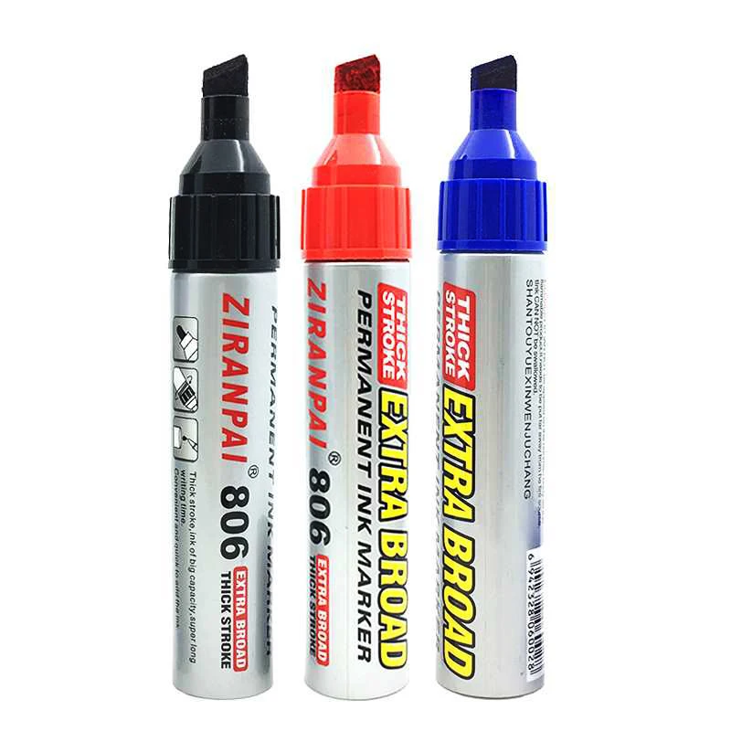 3 Color Large-Capacity Marker 10mm Nib Oil-Based Big-Ended Marker Pen Refillable Waterproof Non-Erasable