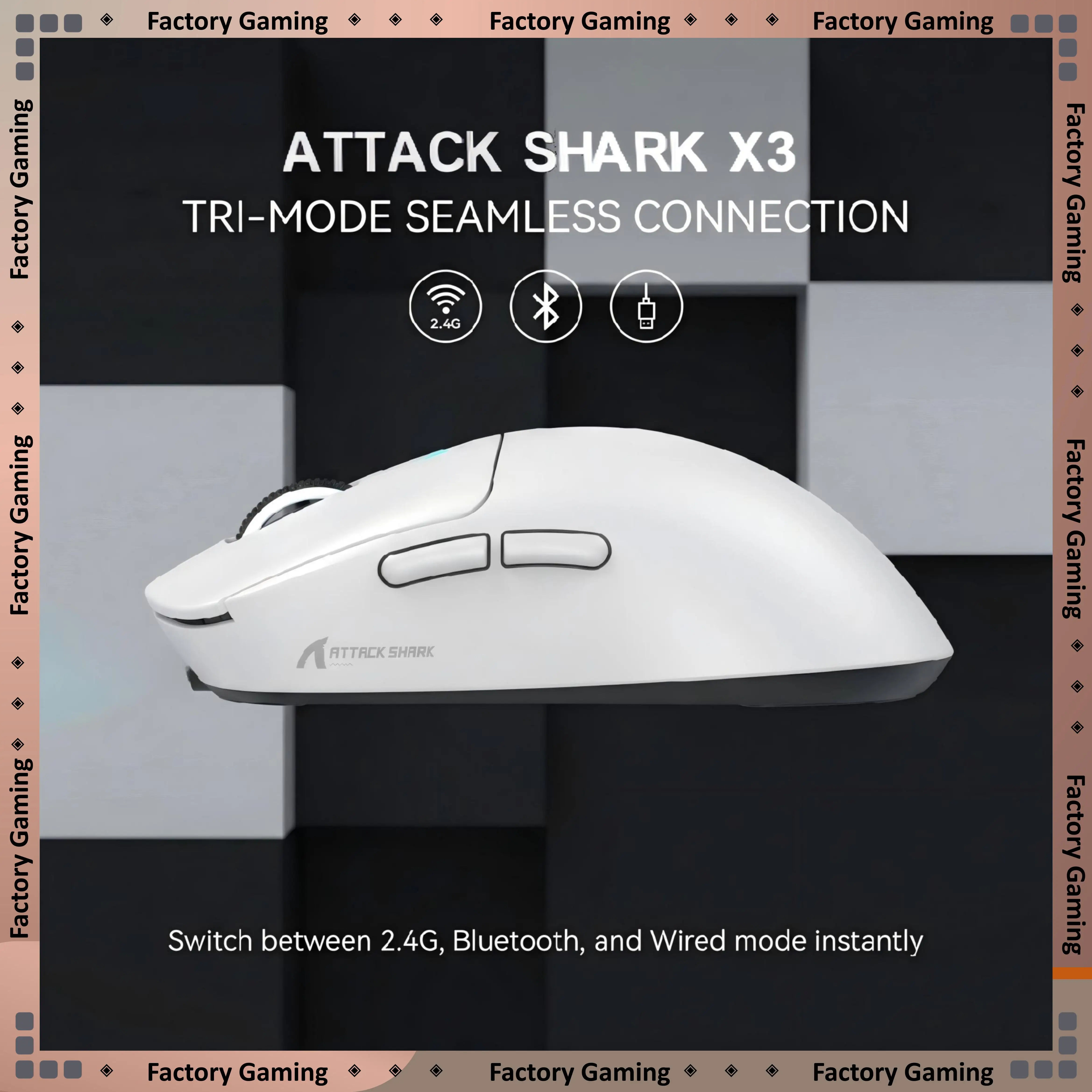 

Игровая мышь ATTACK SHARK X3 Tri-Mode, сенсор PixArt PAW3395, 26000 DPI, ультралегкая (49 г), переключатели Kailh Mamba 80M