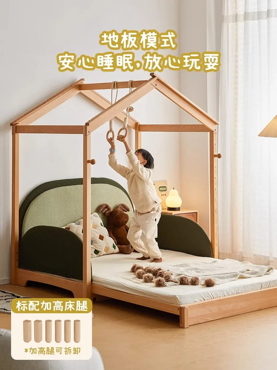 children's bed solid wood pulling environmental protection hard maple retractable tree house bed tent