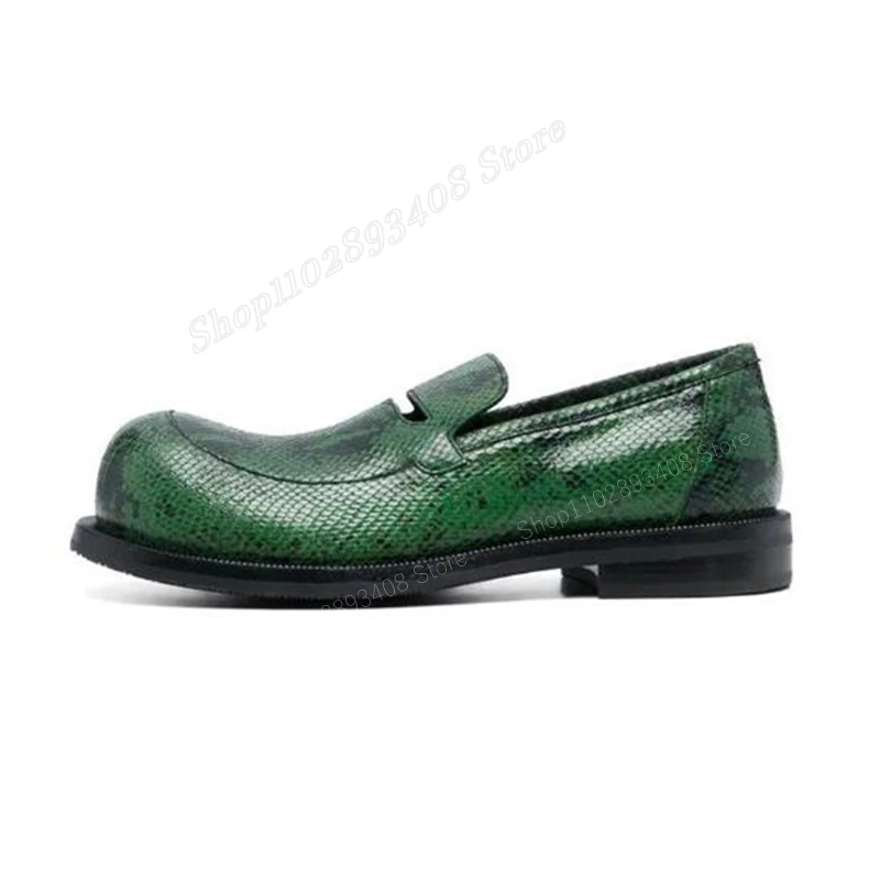 

Green Python Pattern Design Men Dress Shoes Leather Round Toe Flat Slip-on Loafers Business Men Shoes 2023 New Zapatillas Mujer