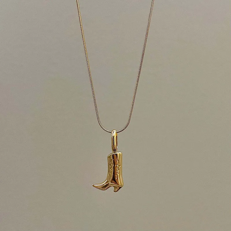 Cowgirl boot pendant necklace stainless steel necklaces for women cool minimalist simple stainless steel jewelry new in