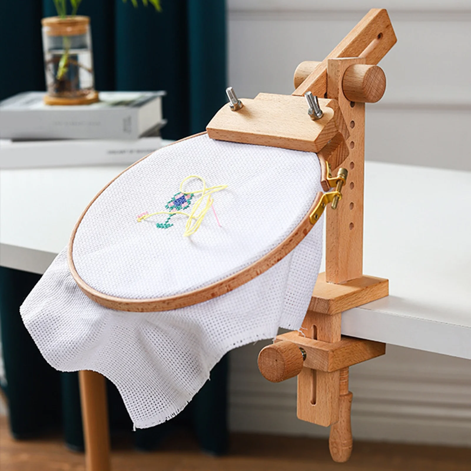 360 Degree Rotation Adjustable Wooden Embroidery Hoop Desktop Stand Cross Stitch Rack Frames Rings Adults Mother Gifts Sewing