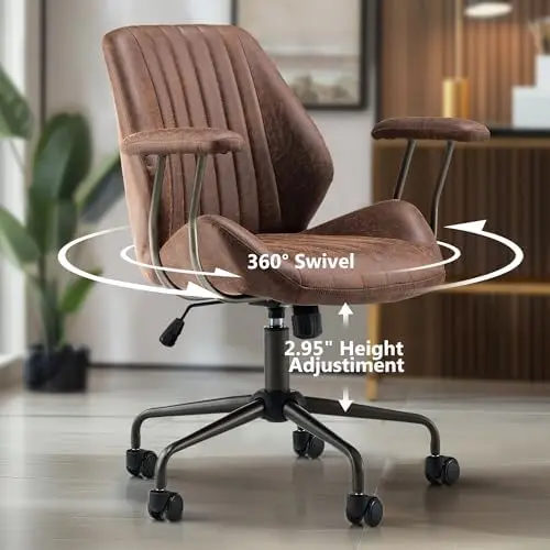 كرسي مكتب مريح عالي الظهر من Century Modern، بني داكن #3