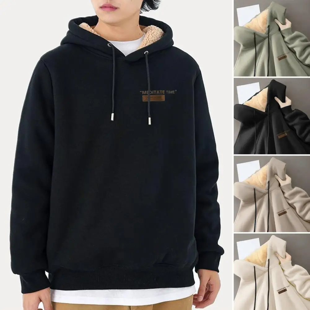 Couple Winter Hoodie Jumper Fleece Lined Thermal Insulation Hooded Drawstring With Elastic Cuffs Women Men Fall Winter Top