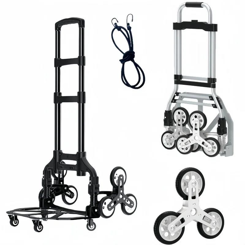 

Portable Folding Trailer Aluminum Alloy Trolley Folding Stair Cart With Wheels Home Lightweight Climbing Travel Folded Trolley