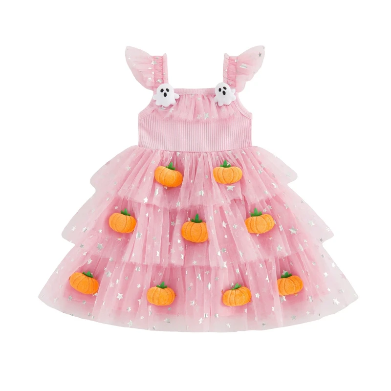 Ghost Pumpkin Tulle Baby Romper Dress Orange Halloween Cosplay Costume Newborn Infant Toddler Outfit Clothes