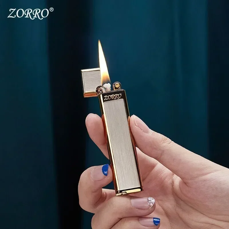 ZORRO Ultra-thin Metal Kerosene Lighter Creative Grinding Wheel Type Lightweight Portable Smoking Accessories Gadgets for Men