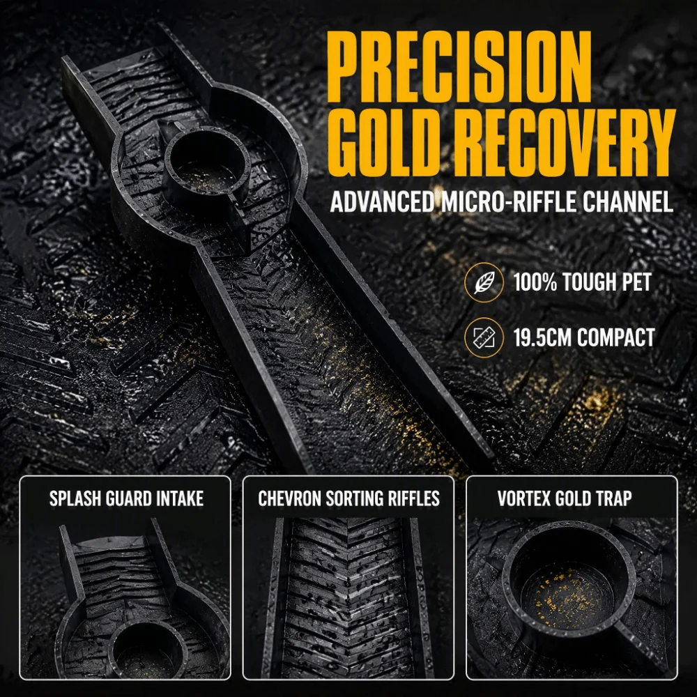 Lightweight 3D Printed Gold Sluice Portable Hand Hold Gold Tool Splash Guard Groove Structure Gold Recover Backyard Test