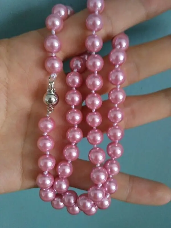 

8mm hot pink Akoya Shell Pearl Necklace AAA 18"