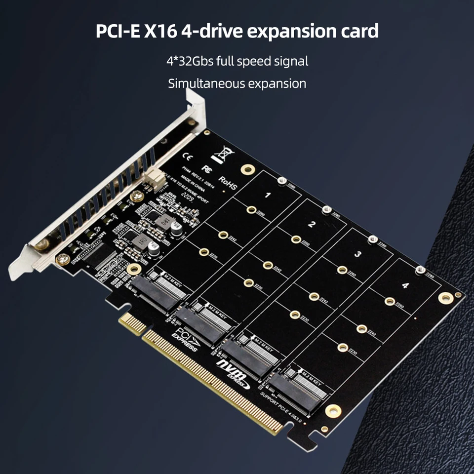 m.2 SSDx4 拡張カード PCI-E 8X/16X to m.2 M.2 NVMe SSD PCIe X16 Expansion Card PCI Express 4.0 X16 to 4