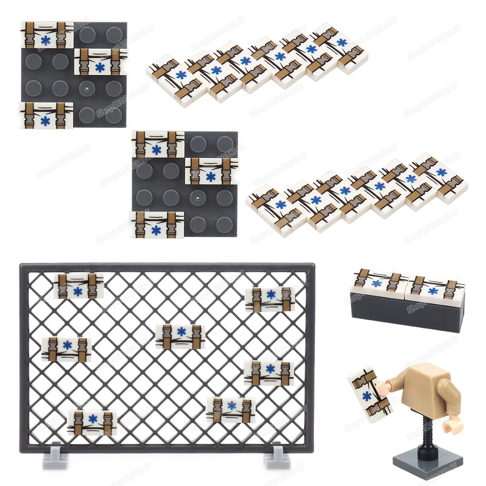 Star of Life Tracolla di serraggio Modello 3069 Building Block 1x2 Piastrelle Stampate Figure MOC Kit di pronto soccorso Modelli di scena Parti Giocattolo