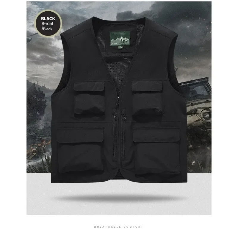 Large Size Men's Vest Sleeveless Jacket Work Sports Big Clothes Multi Pocket Hunting Motorcyclist Leisure Luxury Brand Camping