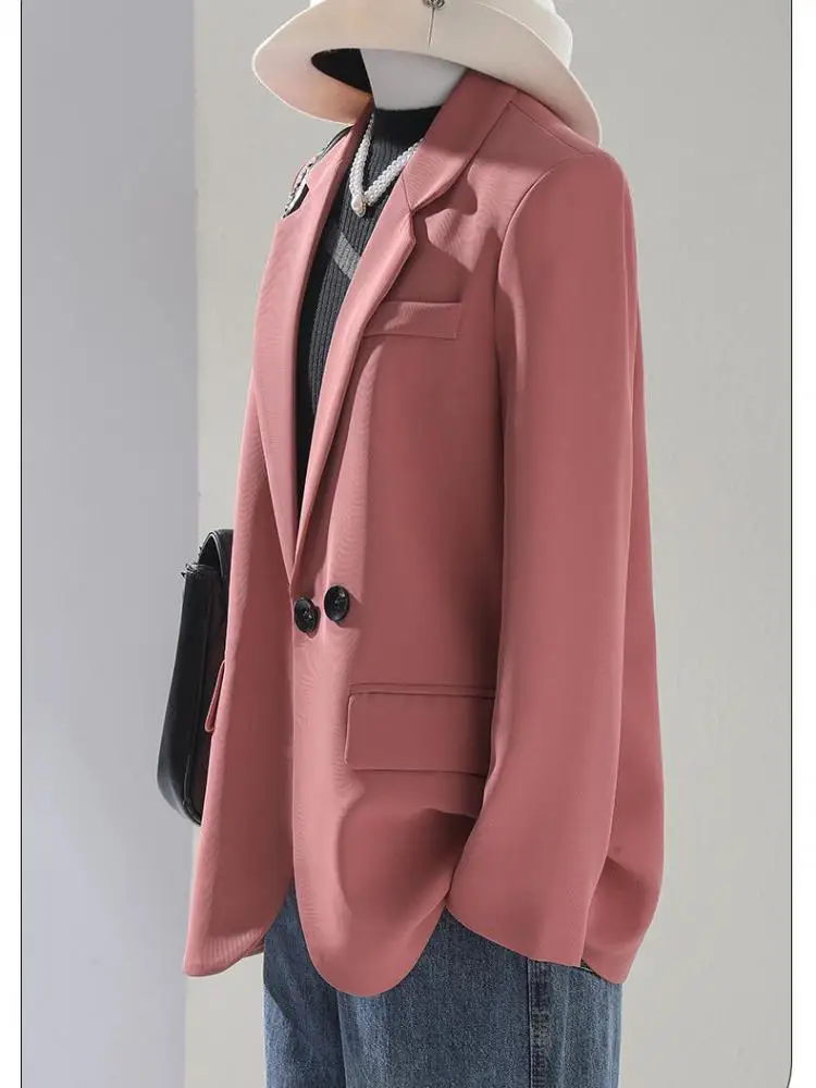 

Korean New 2025 Women's Black Pink Office Double Breasted Blazers Coat Spring Autumn Fashion Brown Temperament Long Sleeved Tops