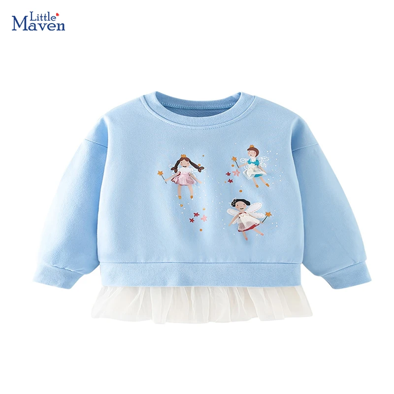 

Little maven Hoodies Children Kids Clothes Baby Girls Outerwear Cartoon Girls Dance Print Mesh Splicing Sweatshirt Cute Tops