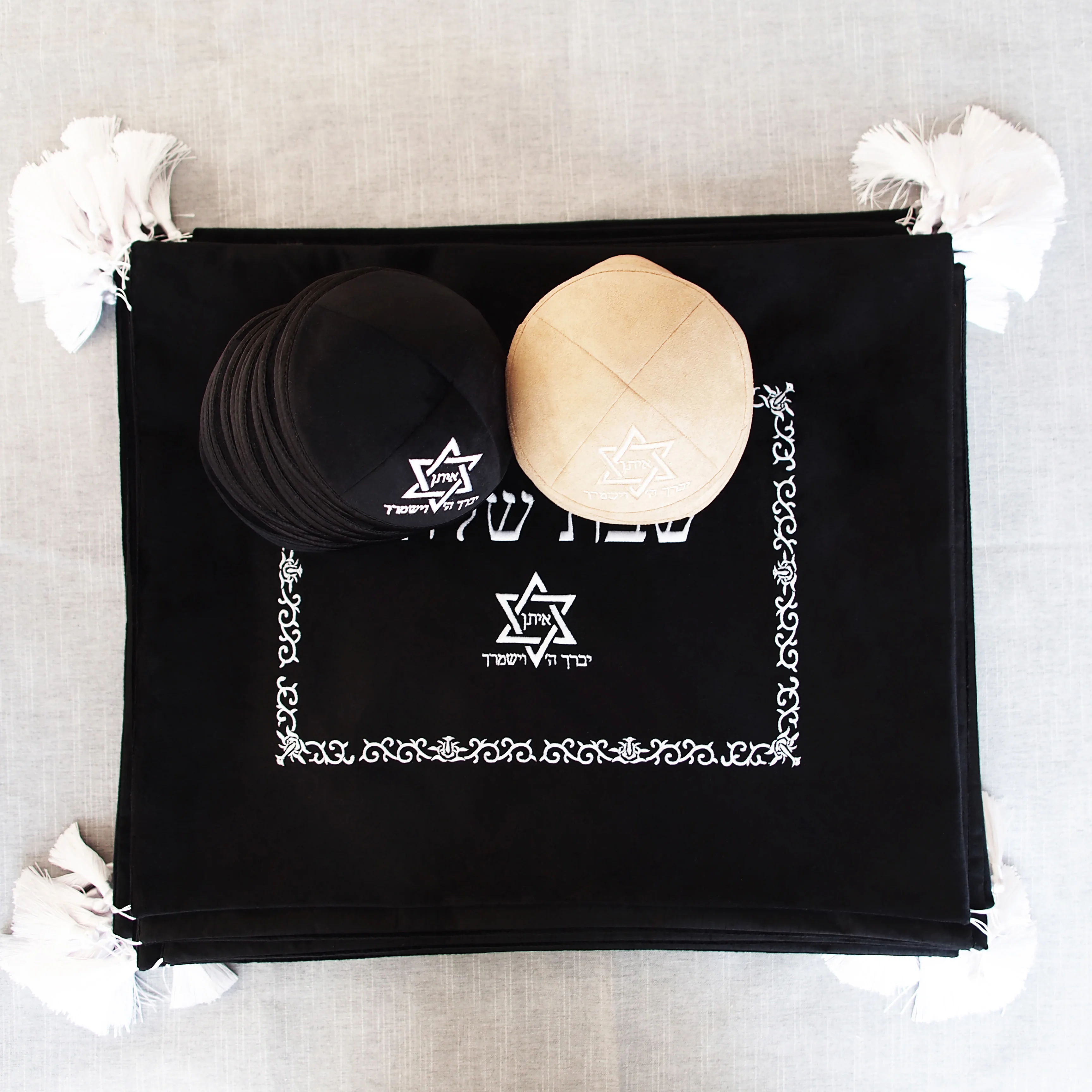 

Custom Eye of Knowledge embroidered linen kippa. Classic yarmulke. Fashionable, eco-friendly, breathable kippot.
