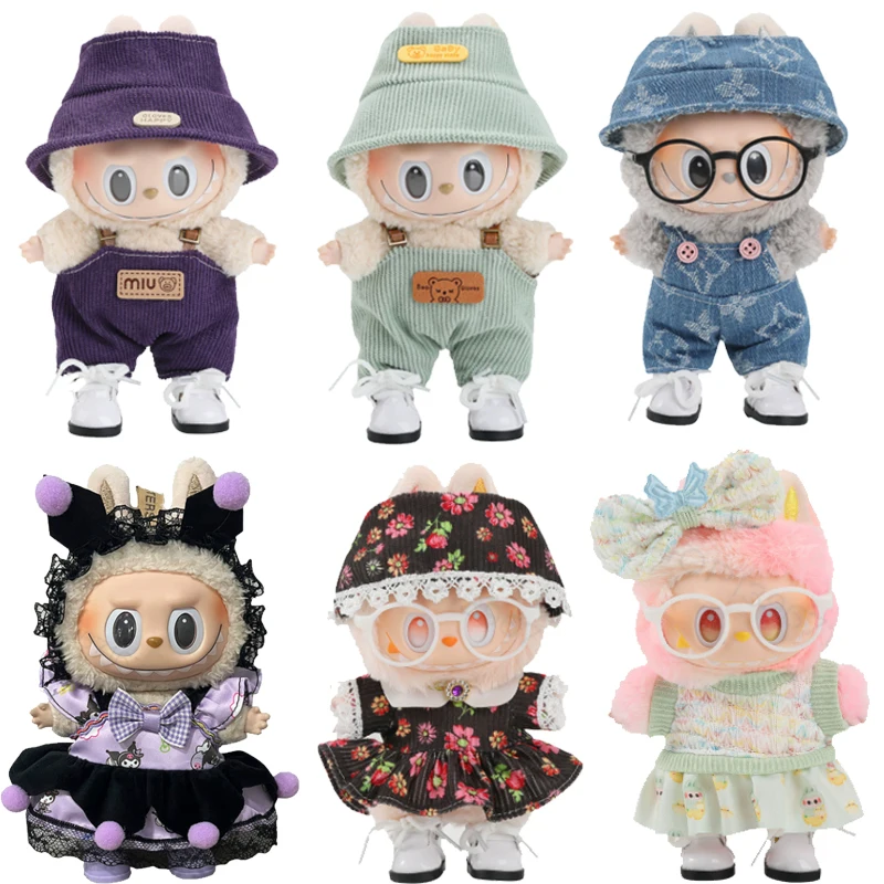 Одежда для кукол 17 см, наряд Labubu, игрушки для девочек, аксессуары для кукол, подвески, модный наряд, топ, брюки, шляпа, юбка, свитер, комбинезон
