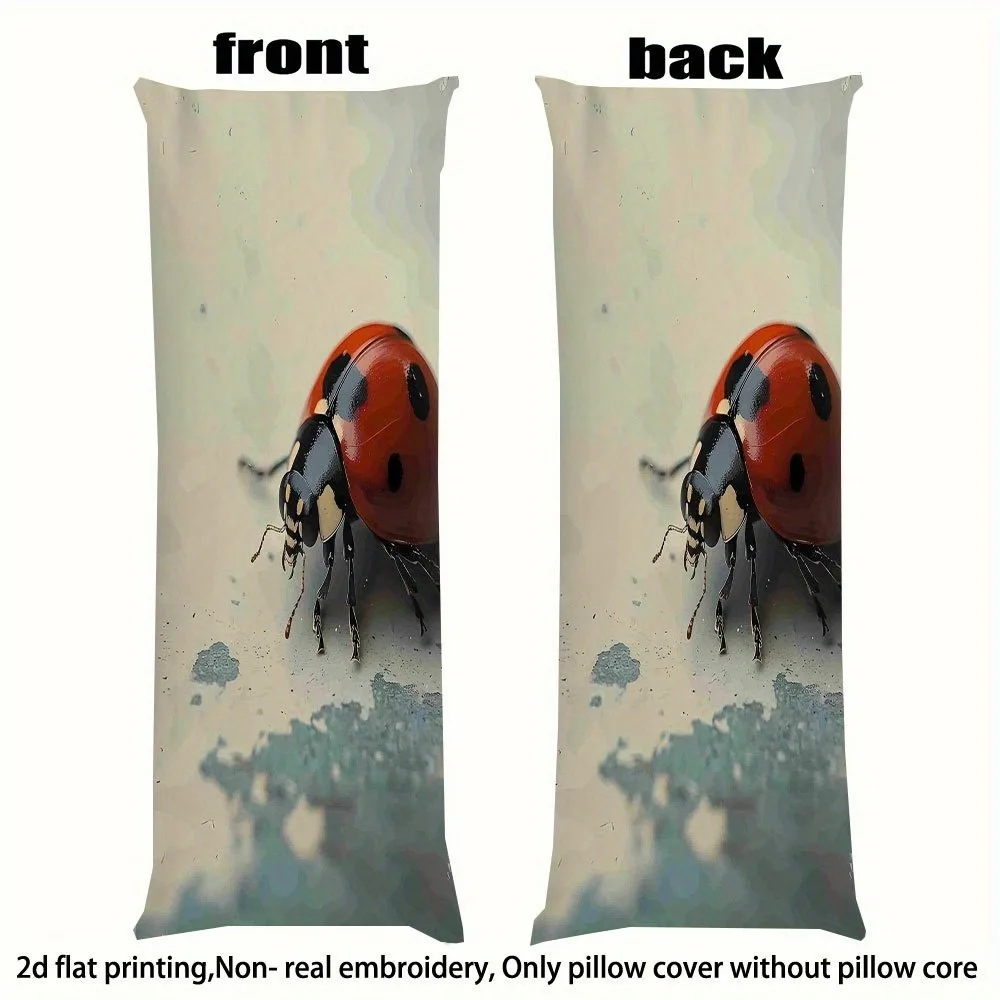 A Long Pillow Cover Measuring 20*54 Inches/50×137 Cm - Featuring a Vintage Ladybug Pattern on a White Background, with a Zipper