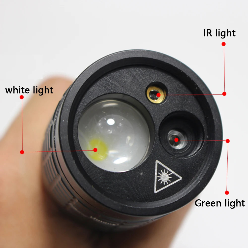 Portable Outdoor Hunting 3-In-1 Multicolor Zoom LED Flashlight White/Green Laser/Red Lasers IR focusing Tactical Flash Light