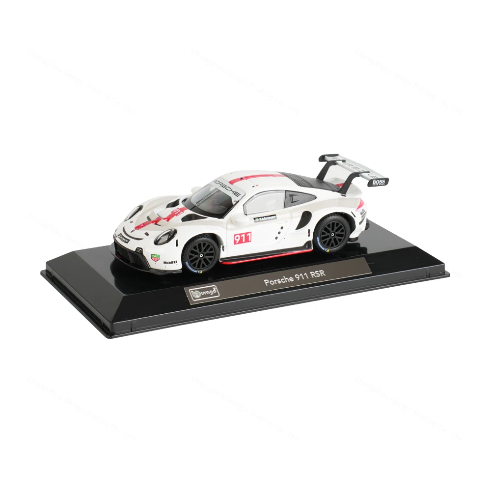 Bburago 1:43พอร์ช911 RSR โมเดลรถแบบหล่อแบบคงที่ mainan mobil balap กล่องอะคริลิค