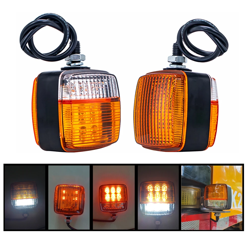 2Pcs Tractor Turn Signals 12V 24V LED Forklift Light Loader Blinker Beacon Indicator Directional Headlight