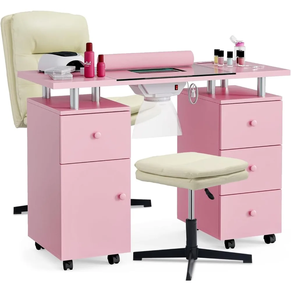 

Manicure Table Set for Nail Tech, 3 Piece Nail Table Set, Nails Desk Set, Glass Top Tables Set with No Wheels Chair and Ottoman