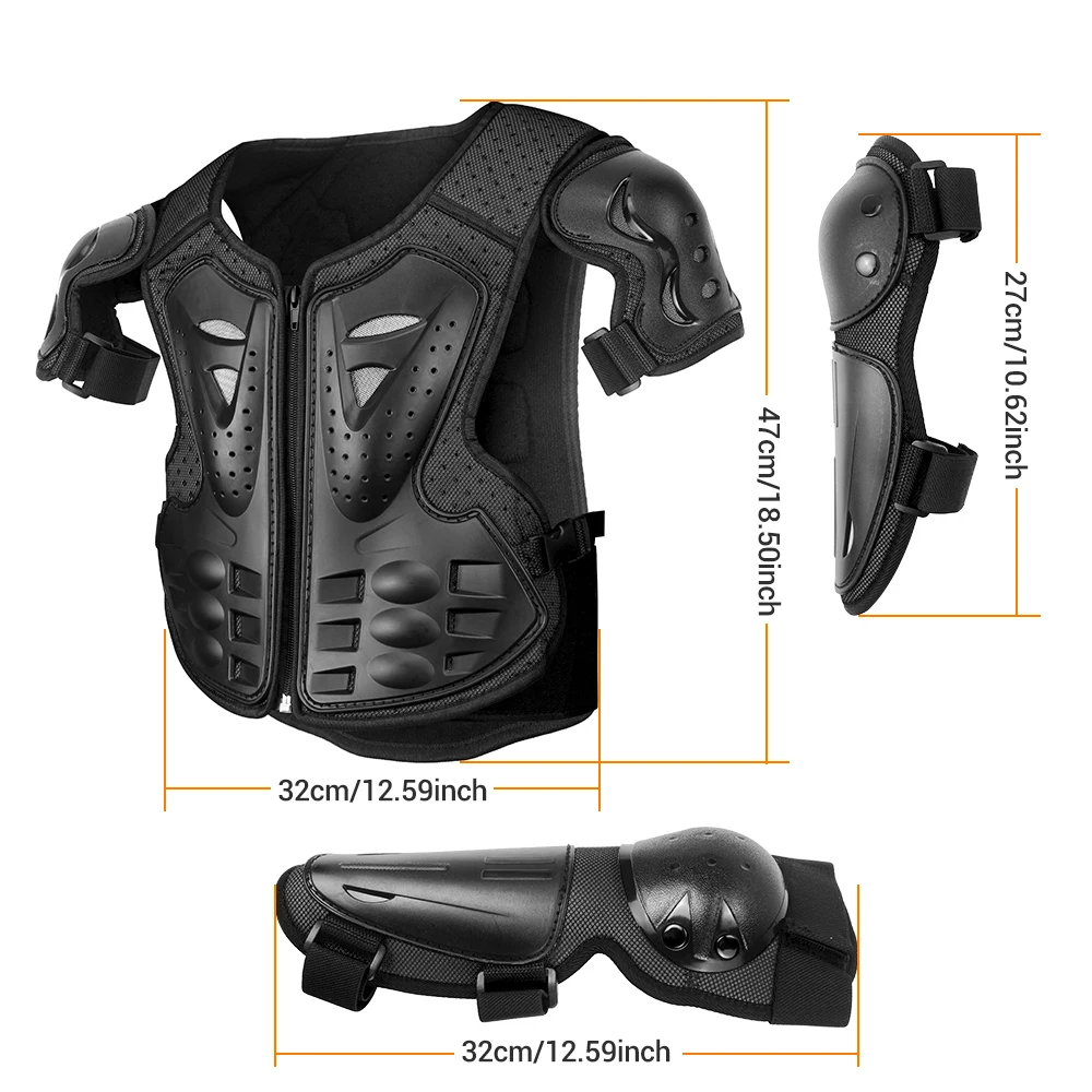 Kid's Motorcycle Armor Vest Protection Knee+Elbow Protection Motocross Chest Back Protection Children Moto Protective Equipment
