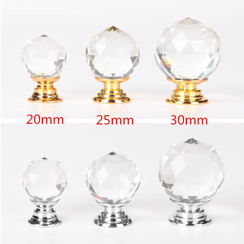 10pcs Crystal Glass Cabinet Knobs Clear Diamond Drawer Pulls 20/30/40mm Shiny Wardrobe Door Handles