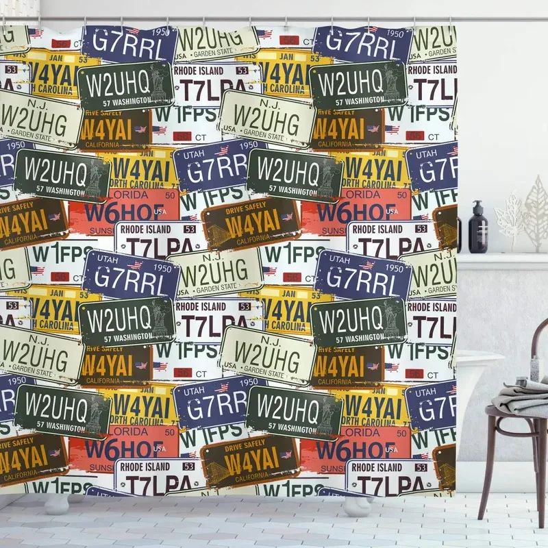 

JHB23Car License Plate Shower Curtain Old Rusty Metal Sign Retro American Truck Poster Garage Antique Country Bathroom Curta9Kj(