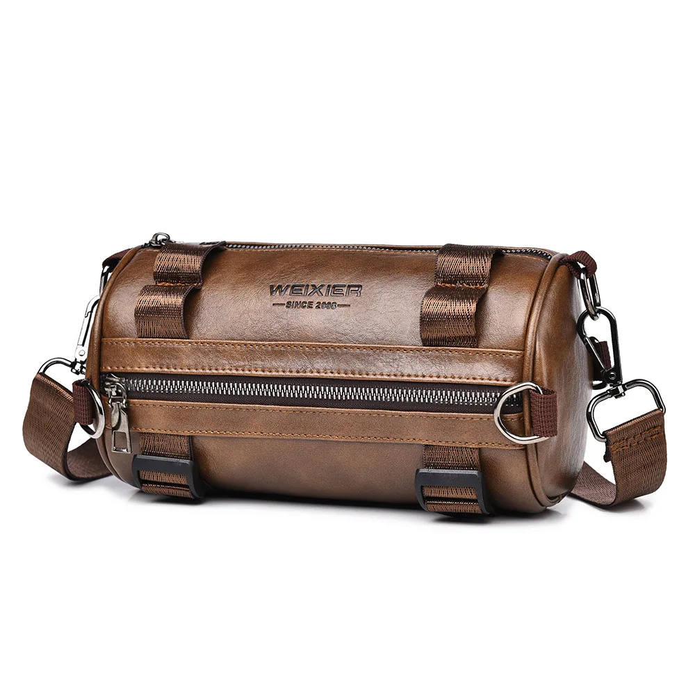 Fashion PU Leather Crossbody Shoulder Bags for Men Bucket Shoulder Bag Men Casual Barrel Handbags Male Circular Messenger Bags