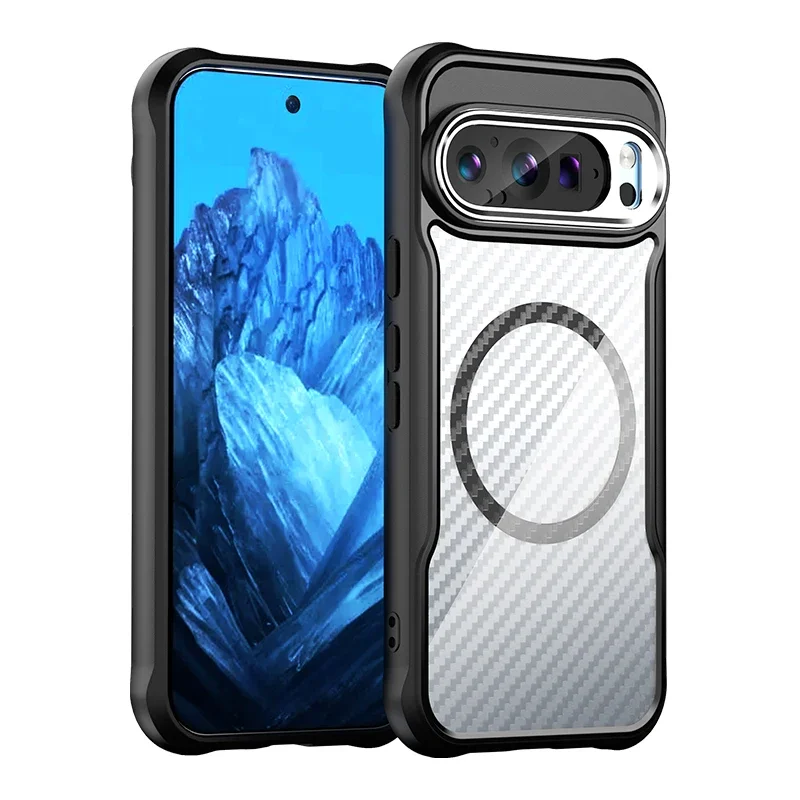 For Google Pixel 9 Pro XL Carbon Fibre Pattern Transparent Cover Magnetic Case For Google Pixel 9 Pro