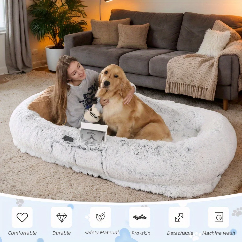 

Customizable Washable Faux Fur Dog Bed for People Doze Off, Napping Orthopedic Dog Bed, 71''x45''x14'' Size Fits
