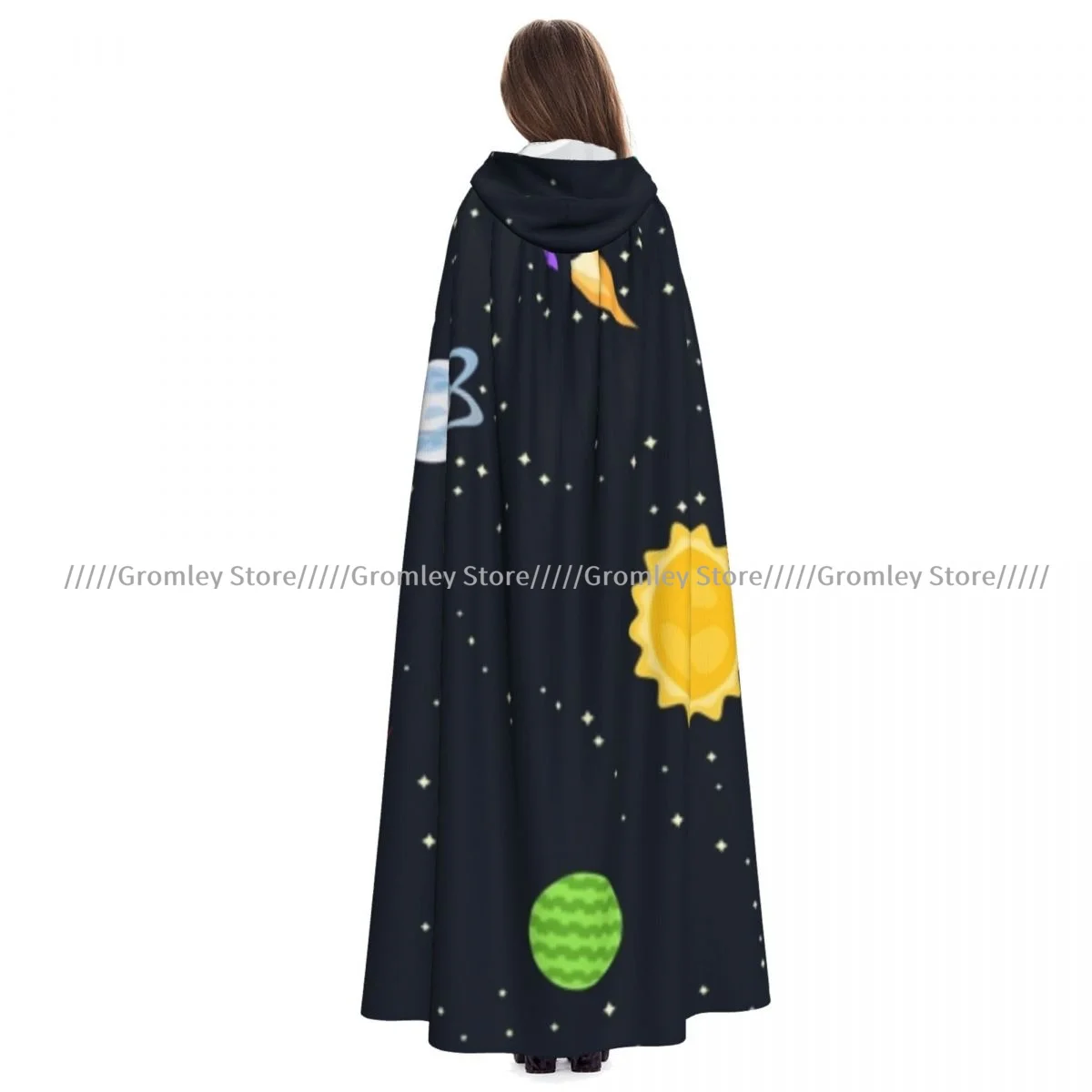 Space Planets Spaceship Witch Cloak Hooded Cosplay Costume Halloween Adult Long Party Cape