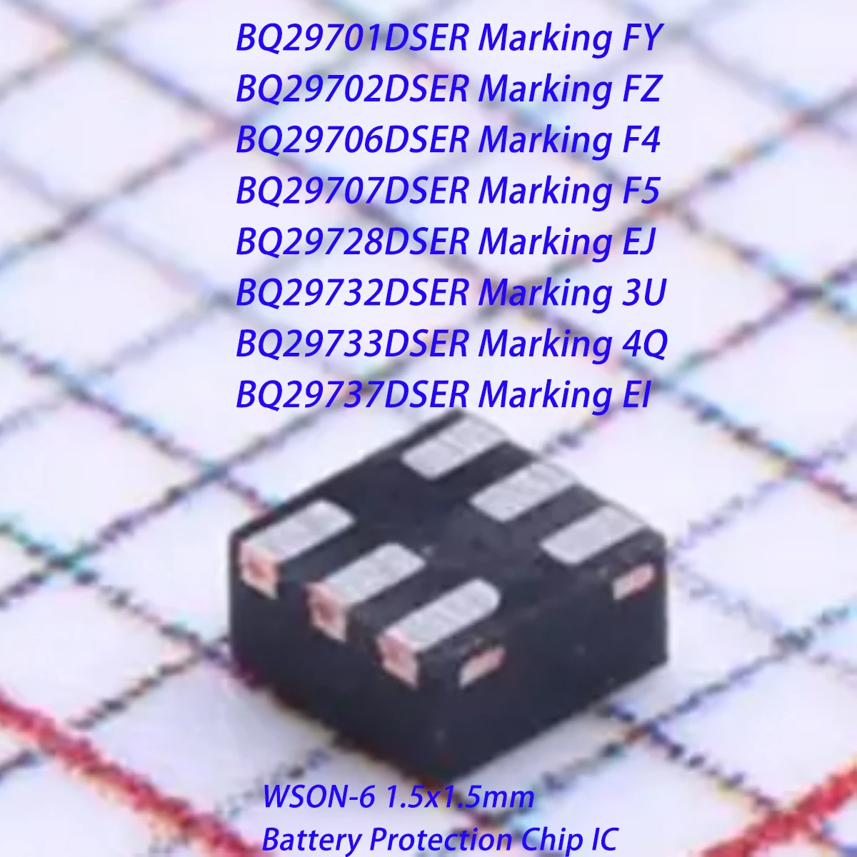 10Pcs Wson-6 1.5X1.5Mm Battery Protection Chip Ic Original New Marking Fy Fz F4 F5 Ej 3U 4Q Ei Bq29701/02/06/07/28/32/33/37Dser