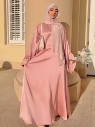 Vestido de festa muçulmano feminino, Abaya, manga comprida, Jalabiya, vestidos longos, Kaftan cetim, Dubai, vestido Ramadan, Abaya, Eid, árabe, 2024