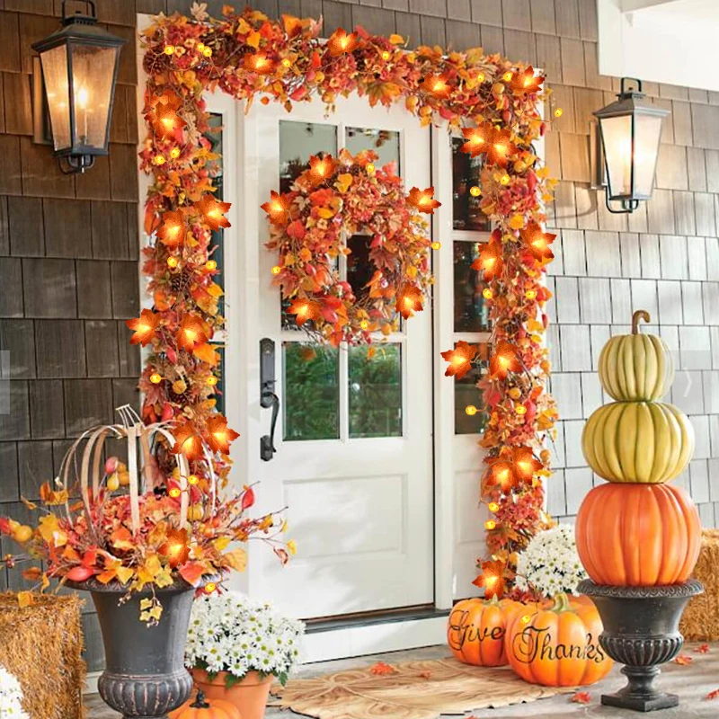 LED Light Pumpkin Maple Leaf String Lights ghirlanda Led Fairy Lights per la decorazione di Halloween autunno Decor Fall Home Decory