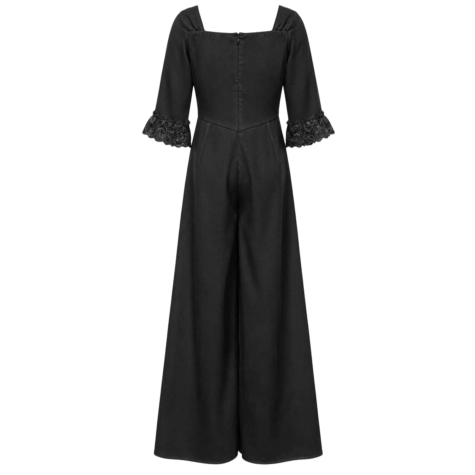 Kids Girls Elegant Jumpsuit Lace Trim Sleeves Square Collar Wide-leg Romper for Wedding Banquet Ceremony Formal Occassions