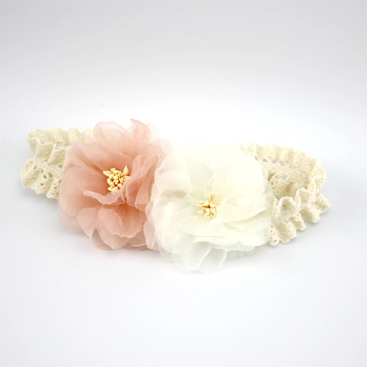 Koreanischen Stil Weiß Chiffon Blumen Stirnband Baby Mädchen Haar Zubehör Kleine Prinzessin Haar Blume Headwrap Neugeborenen Spitze Turban – Detail 5
