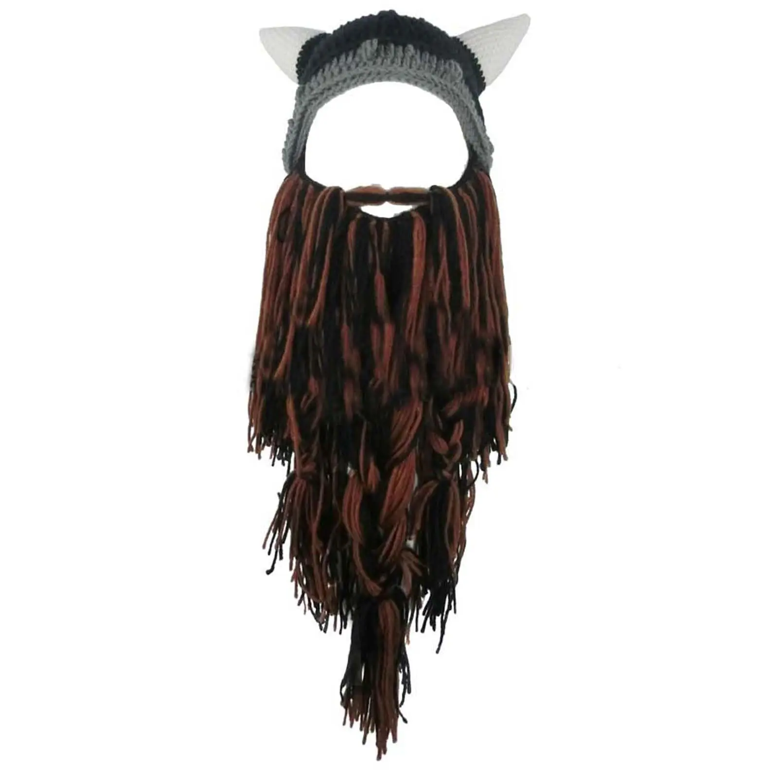 ワイルドネス・ワンダラー ニット帽 ロングビアード付き バイキングニット帽 角付き 手作りニット 暖かいスキー帽 面白いパーティーハット、北欧旅行者向け楽しい角付き帽子 バイキング柄、調節可能なひげが視界を遮らない、ユーモラスな冬のアウトドア活動やテーマパーティー用の暖かい帽子