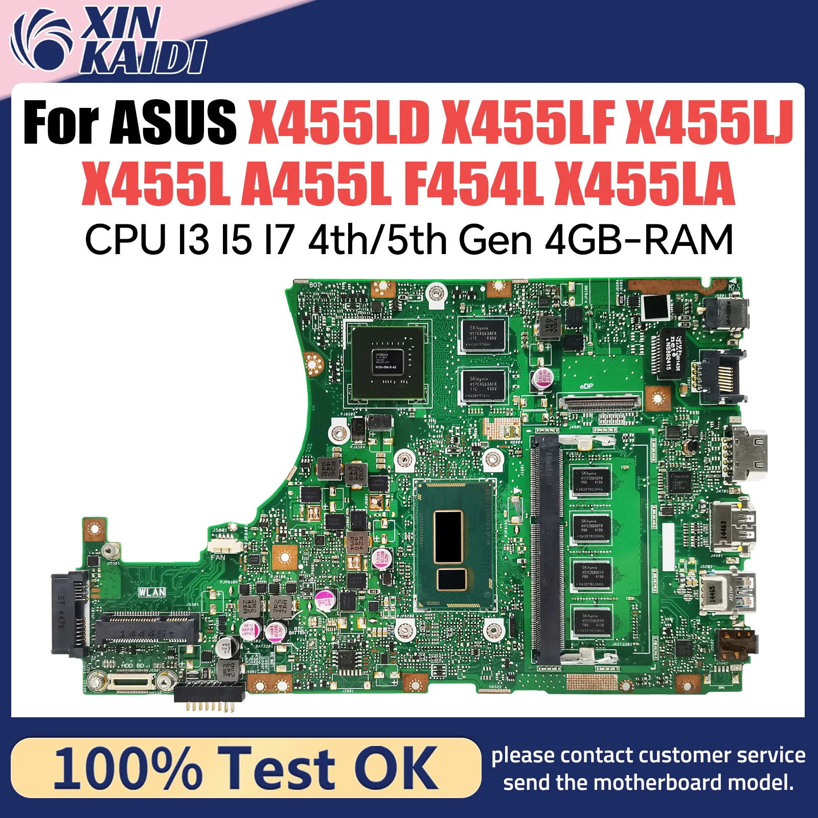 X455LJ Motherboard For ASUS X455LF X455LD X455L A455L F454L X455LA Mainboard CPU I3 I5 I7 4th/5th Gen 4GB-RAM