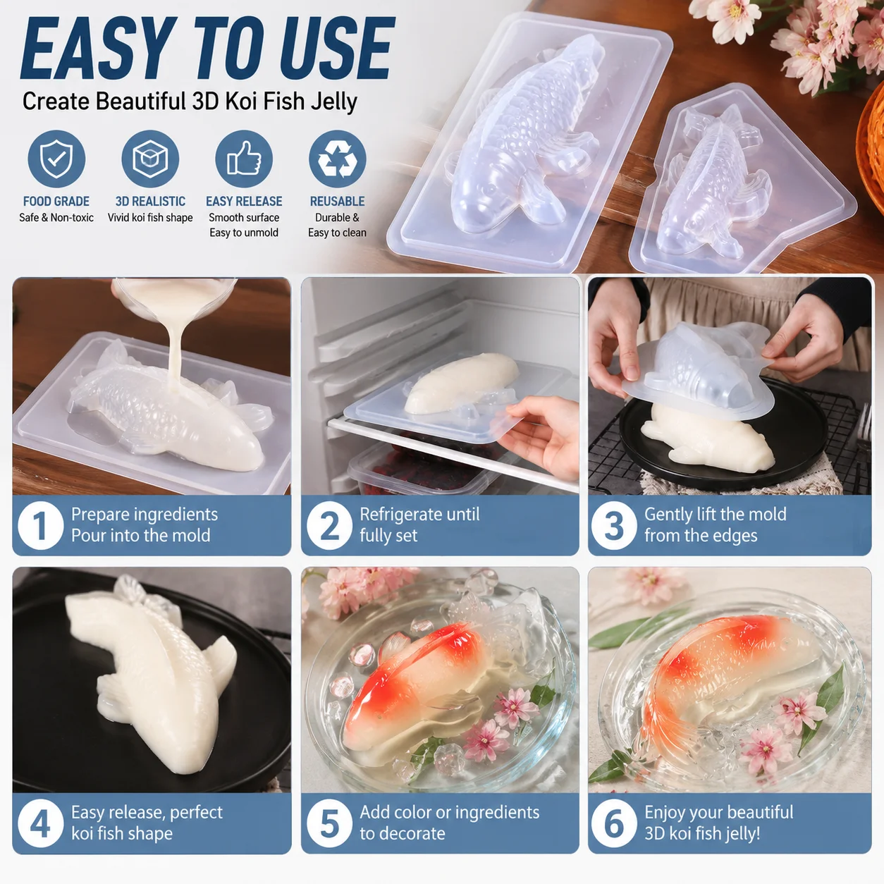 3D Koi Fish Plastic Mold for Jelly Cake Chocolate Candy Soap DIY Baking Sugarcraft Mold