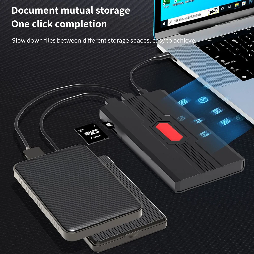 TISHRIC 2.5 Inch Multifunctional SATA Hard Drive HDD Case TF SD Card Reader USB 3.0 Type-C Interface Supports 4TB Large Capacity