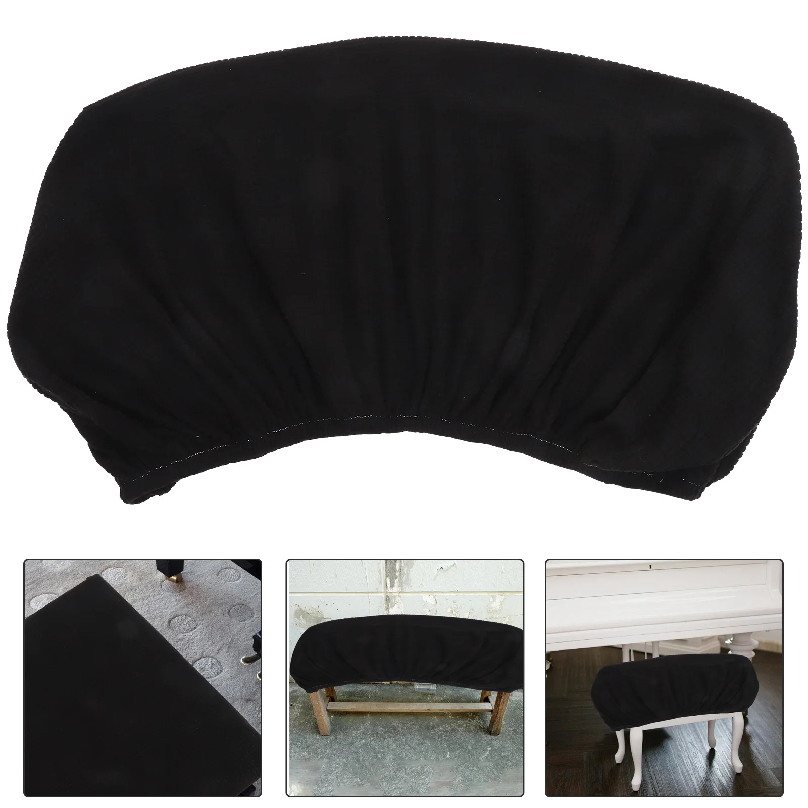 

Dining Bench Cover 90-120x35-50x20cm Black Polyester Stretch Piano Stool Protector Easy Clean Camping Indoor Seat Cushion
