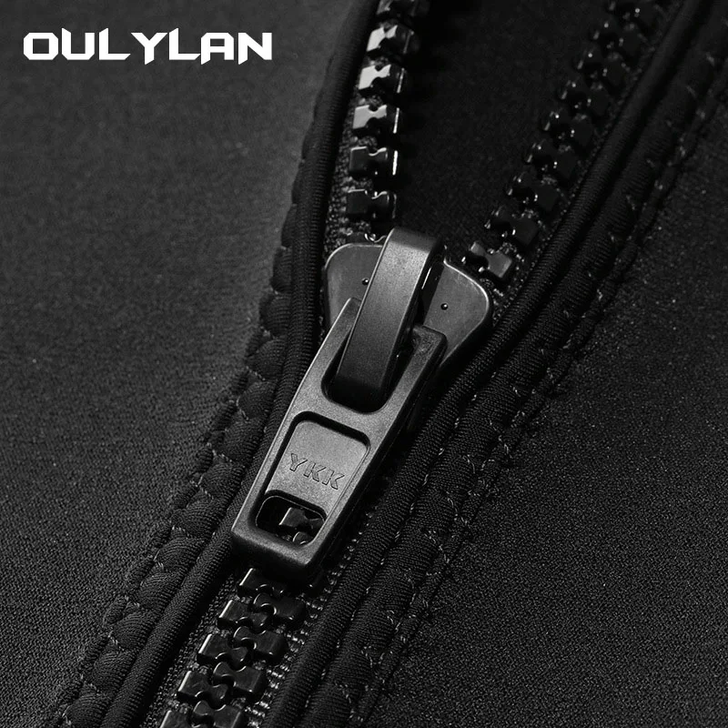 Oulylan 1.5mm Neoprene Hooded Diving Jacket Mens Long Sleeve Diving Top Warm Patchwork Split Wetsuit Snorkeling Kayak Surfing