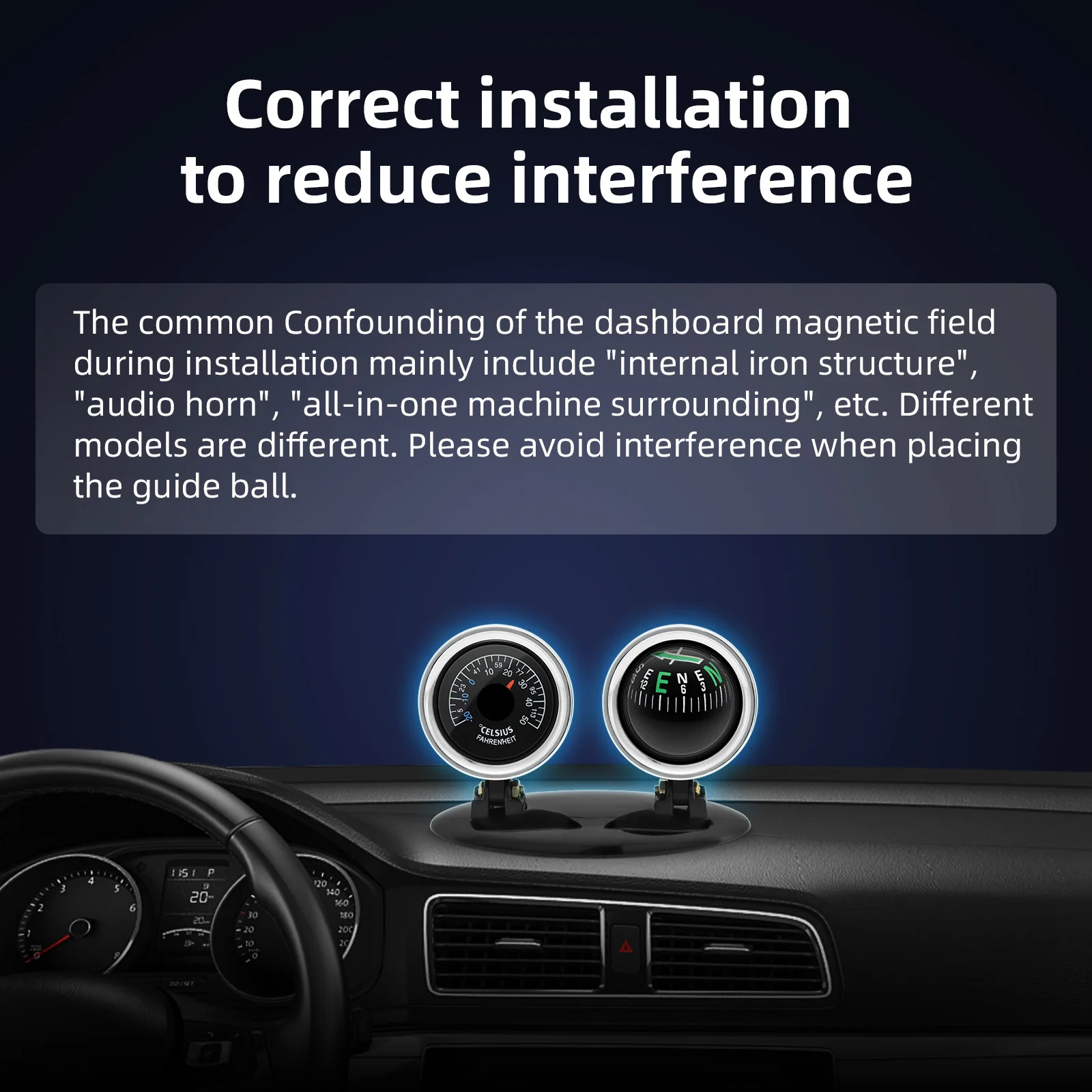 

Car Interior Decoration Ornaments Compass Thermometer Guide Ball Dashboard 2 in 1 Car Compass Vehicle Automotive Accessories