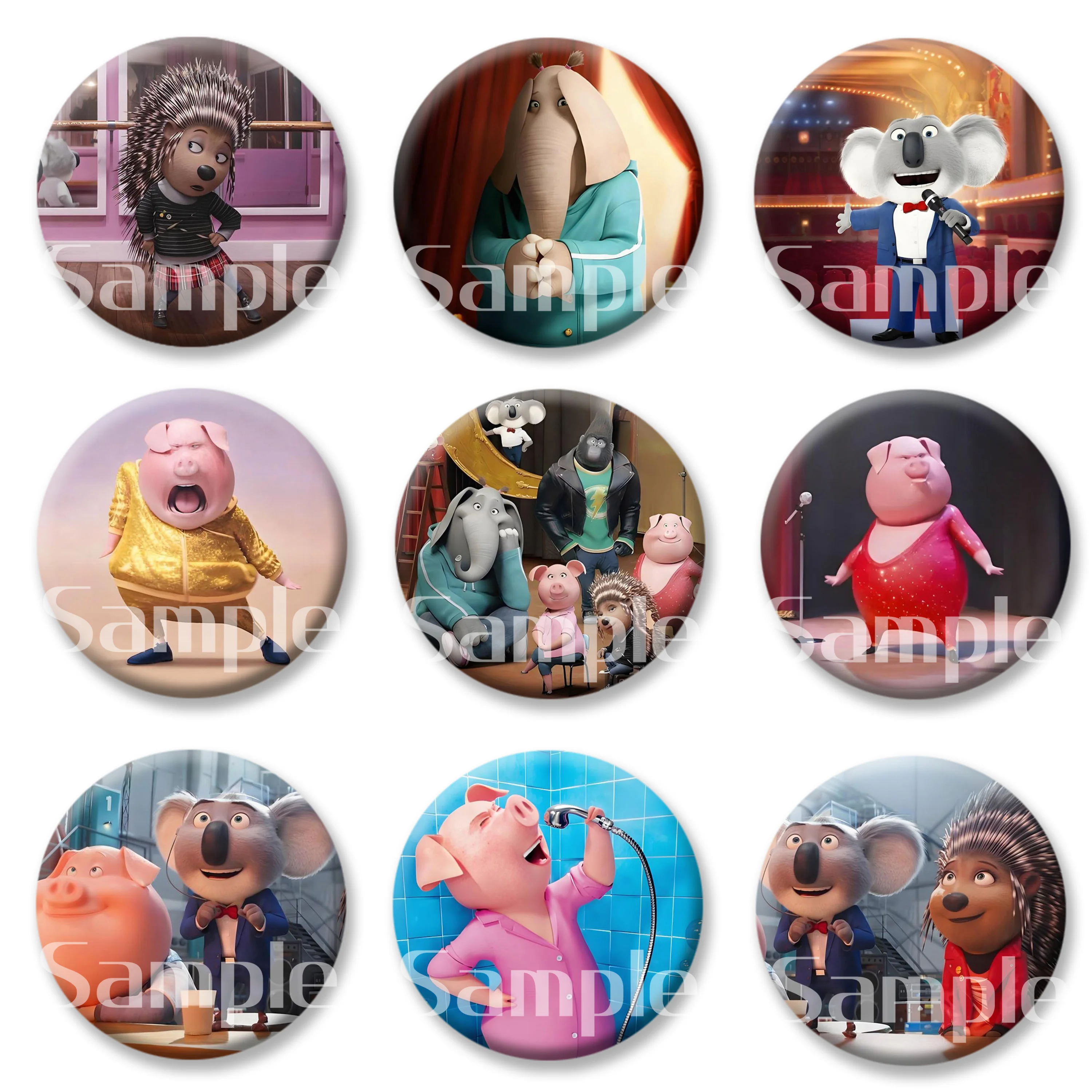 

Анимированный фильм SING Ctue, круглая брошь, значок Buster Moon ASH, магниты на холодильник, брелок, зеркало, ювелирные аксессуары, каваи, подарки