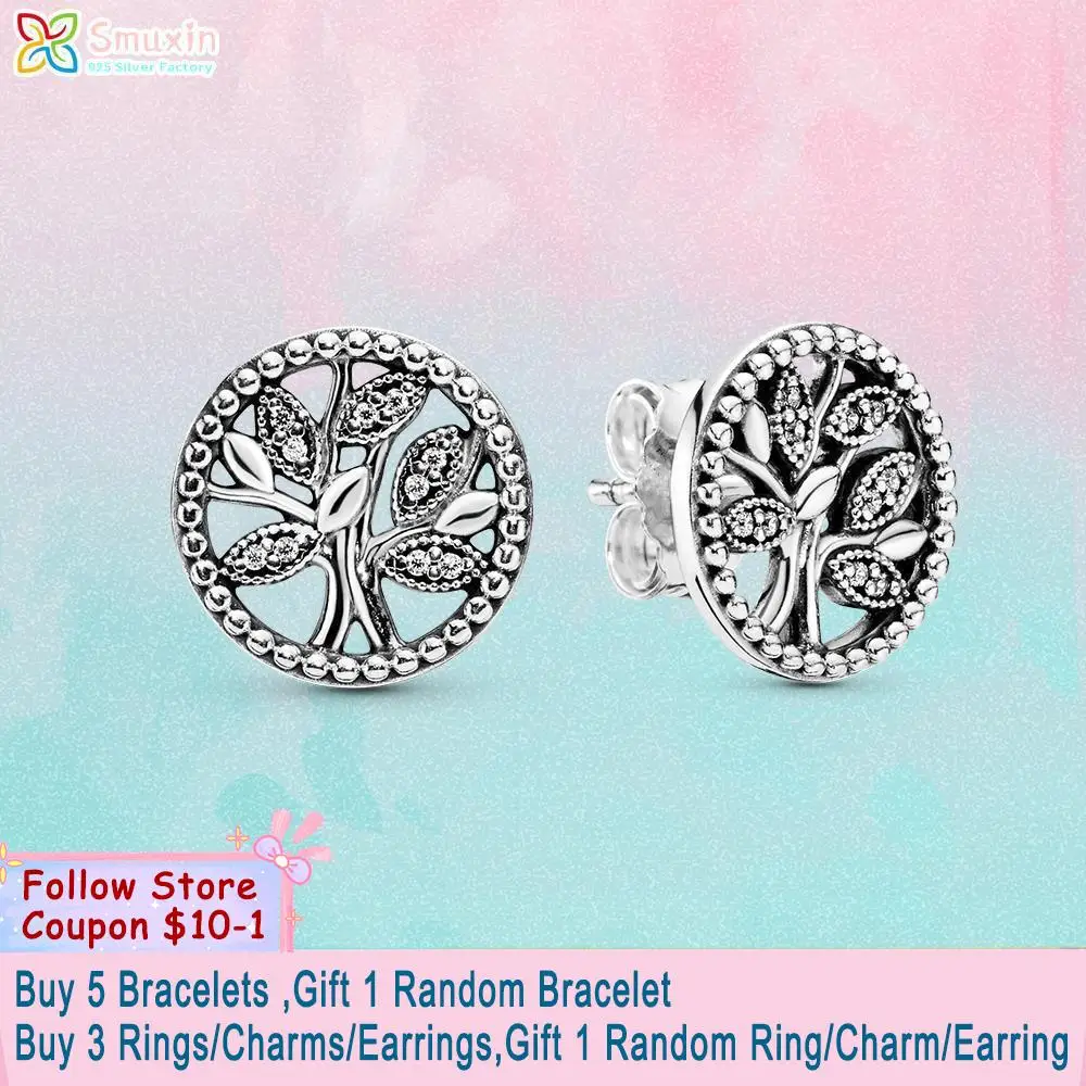 

Smuxin 925 Sterling Silver Stud Earrings Family Tree Stud Earrings Women Earrings Cubic Zirconia Statement Stud Earrings