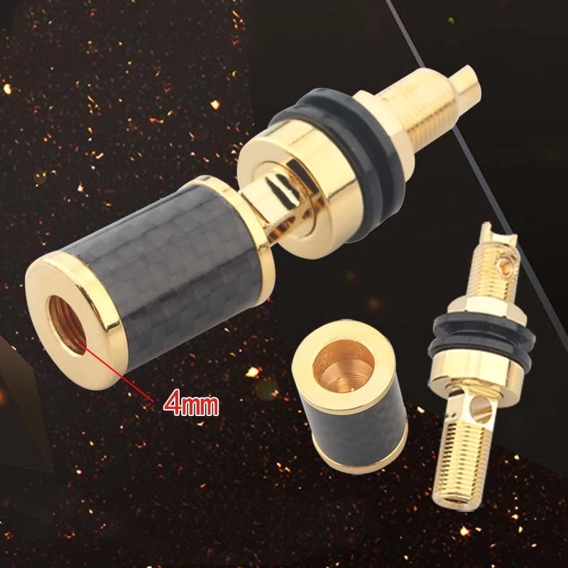 Poste de encuadernación de Audio HiFi de 4 piezas, Terminal chapado en oro de fibra de carbono, interfaz de enchufe Banana para amplificador, altavoz, reproductor de CD