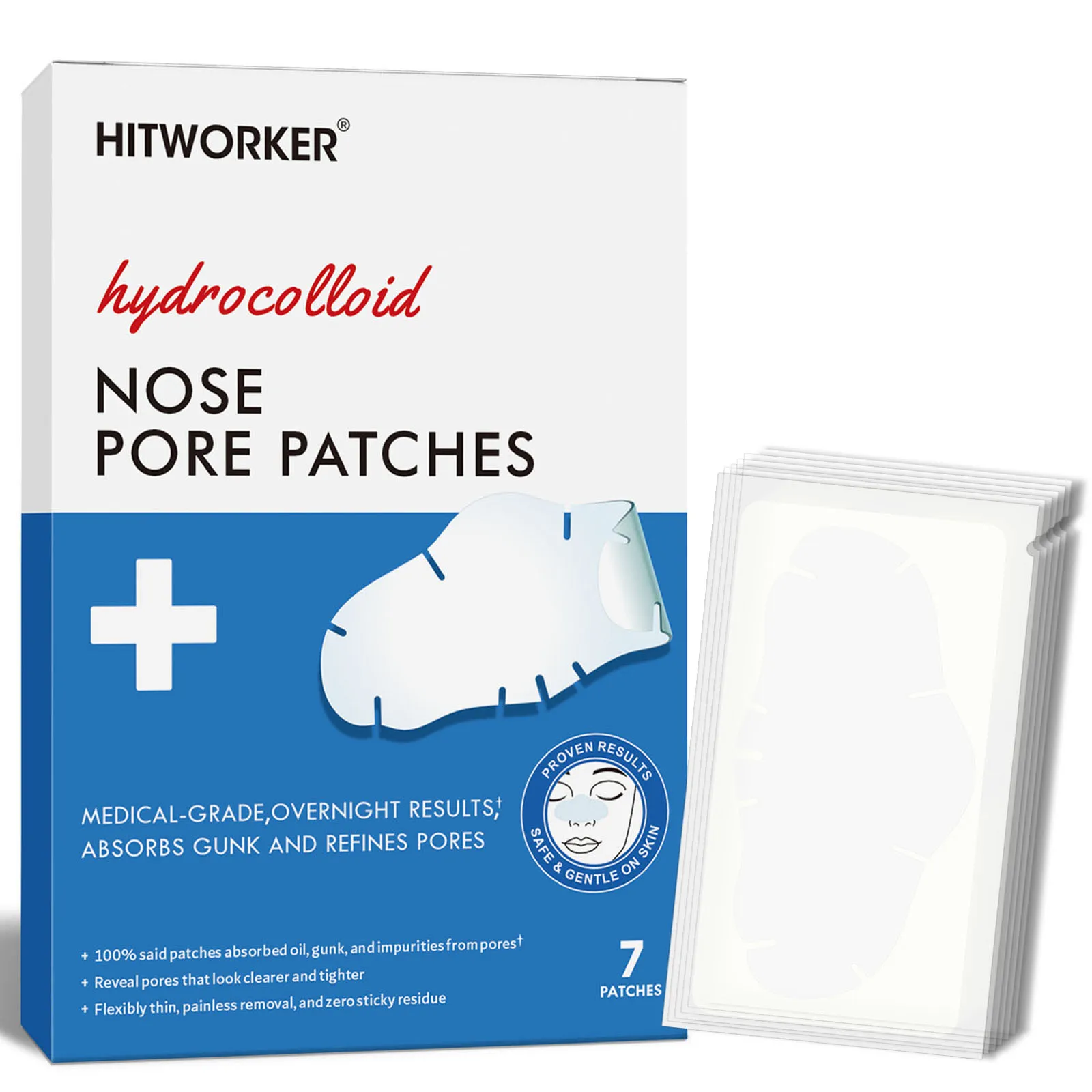 7PCS Hydrocolloid Nose Cleansing Patches, Suitable for All Skin Tones, Gentle and Safe, Deeply Cleanses Blackheads and Whitehea