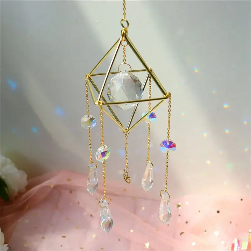 DT19 3X Crystal Sun Catcher Rainbow Prism Window Sun Catcher Celestial Suncatcher Boho Sun & for Moon with Crystals 35cm Long